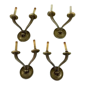Antique French Art Deco Bronze Two Light Wall Sconces Circa 1920 - a Set of 4