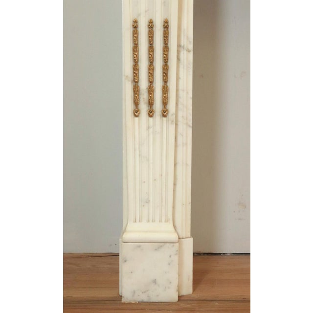 Antique Louis XVI Gilded Bronze Ormulu White Marble Mantel For Sale - Image 10 of 11