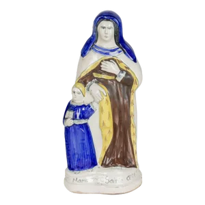 French Henriot Quimper Faience Statue of Virgin Mary & St. Anne