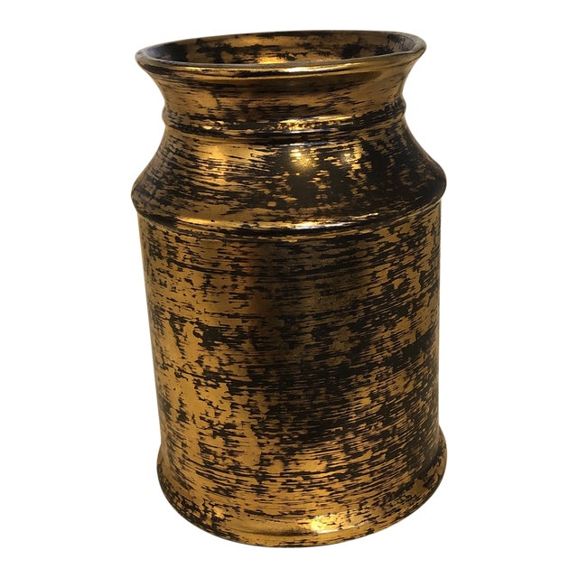1980s Hollywood Regency Stangl Black and Gold Vase For Sale