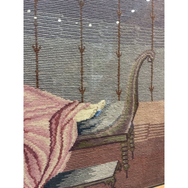 Antique Framed Vintage Needlepoint / Embroidery – Lady in Pink Chaise Portrait For Sale - Image 4 of 5