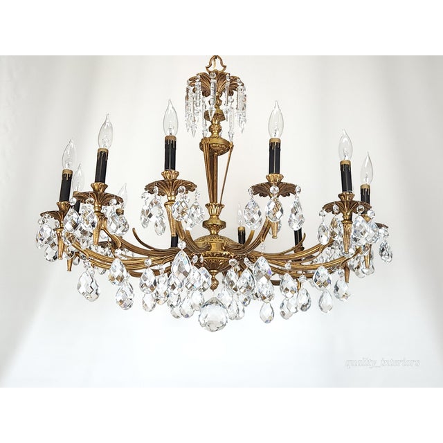 Antique 12 Light Captivating Curvaceous Brass Cut Lead Crystal Chandelier ~ Rewired ~ Restored ~ Rejuvenated ~ Ready to Hang ~ For Sale - Image 12 of 12