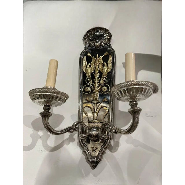 1920's Caldwell Silver Palted Sconces With Gilding Eagels - Pair For Sale - Image 10 of 10