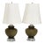 1960s Oversized Pair of Smoke Olive Glass Table Lamps With Tailored White Shades For Sale
