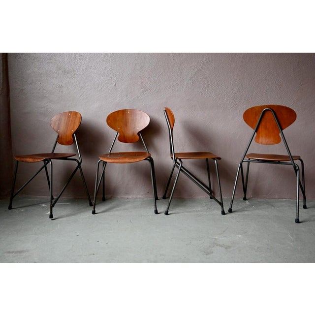 1950s Danish Stackable Chairs by Steen Eiler Rasmussen & Kai Lyngfeldt Larsen for Danbork, 1950s, Set of 4 For Sale - Image 5 of 18