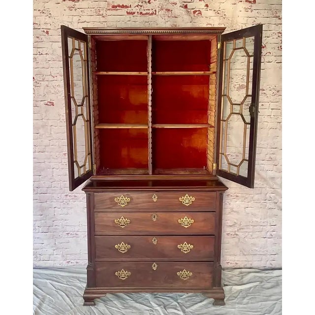 Wood American Chippendale Mahogany China Cabinet Bookcase For Sale - Image 7 of 18