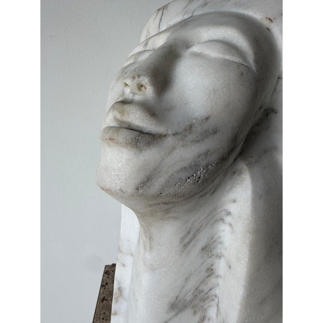 1980s Vintage Hand-Carved Marble Female Bust Sculpture For Sale In Miami - Image 6 of 12