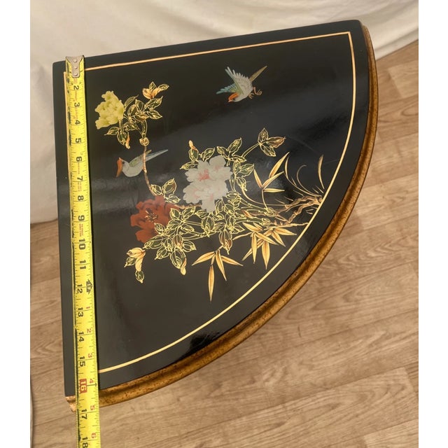 Black Vintage Chinese Corner Cabinet Chinoiserie Mother of Pearl Applique Asian Style For Sale - Image 8 of 11