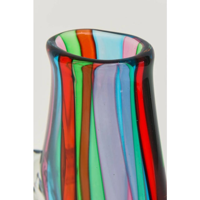 Vintage Signed Murano Striped Glass Pitcher or Object in Turquoise, Green, Pink, Red, Clear, Italy For Sale In Miami - Image 6 of 10
