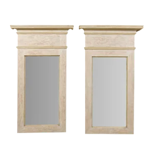 Large Size Painted Wood Trumeau Mirrors With Scraped Finish - a Pair