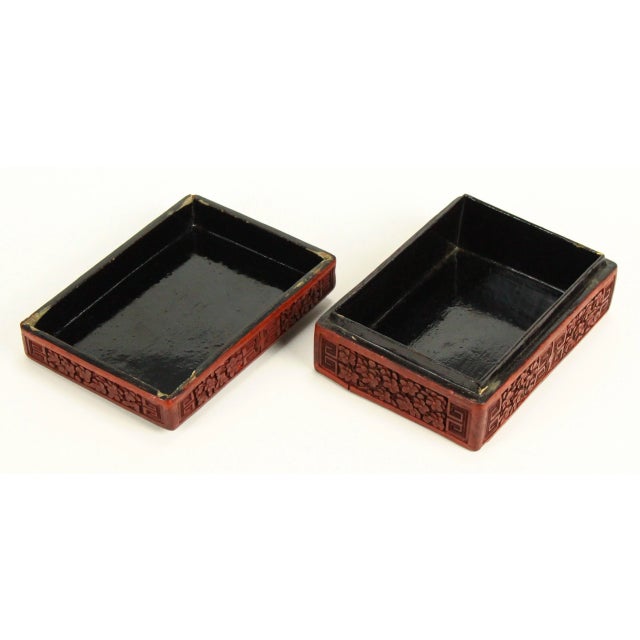 Red Late 19th Century Chinese Red Cinnabar Box With Carved Stone Dragon For Sale - Image 8 of 12