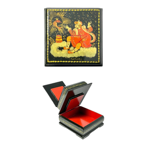 1980s Russian Handpainted Wooden Lacquer Two-Tier Double Palekh Trinket Box, Firebird