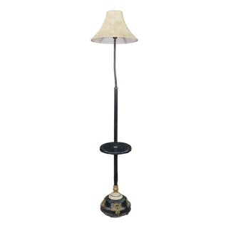 Vintage Art Deco Gooseneck Floor Lamp Drink Tray Smoke Stand Faux Onyx Base For Sale