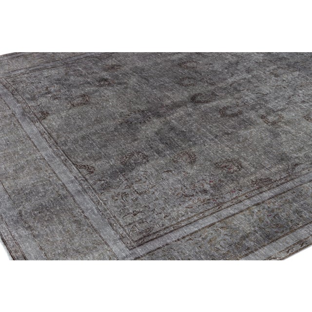 1960s Vintage Persian Distressed Handmade Medallion Gray Wool Rug For Sale - Image 9 of 10