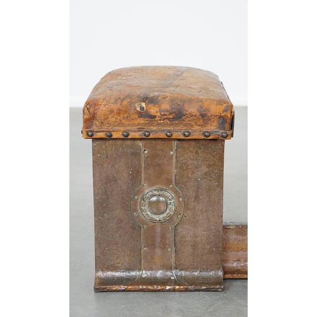 Antique Copper Fireplace Sofa/Club Fender with Leather Seats & Storage Space For Sale - Image 3 of 18