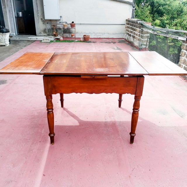 19th Century Extendable Pull-Out Table in Solid Fir Wood, Italy, 19th Century For Sale - Image 5 of 17