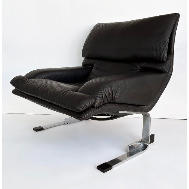 1980s Giovanni Offredi Saporiti Italia Onda Wave Chair, Black Leather, Chrome For Sale In Miami - Image 6 of 16