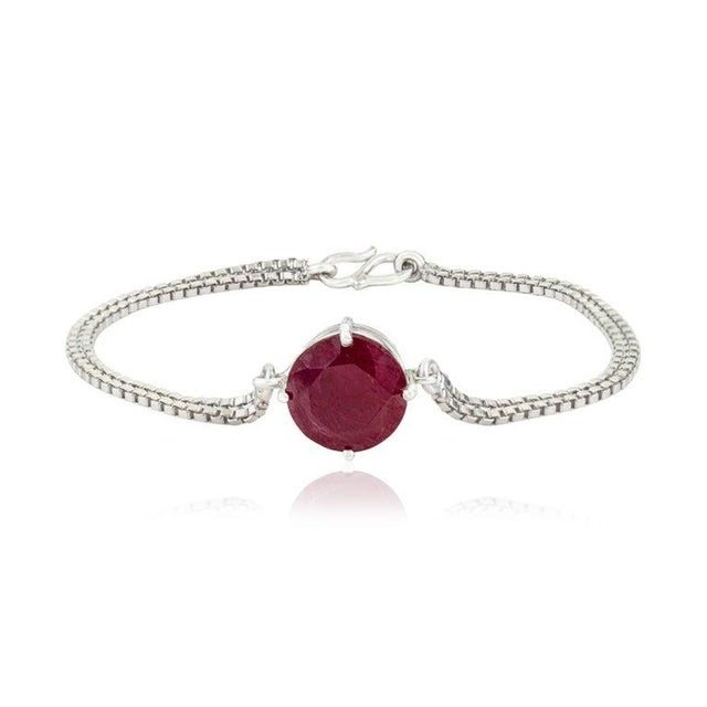 Single Stone Natural Ruby Unisex Bracelet in 925 Silver For Sale - Image 9 of 12