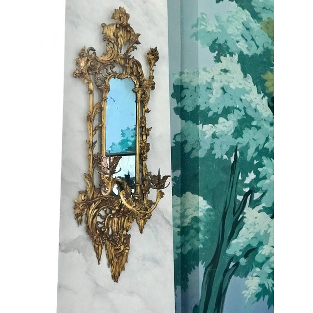 Rococo Giltwood Mirrored Wall Sconces For Sale - Image 3 of 8