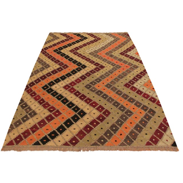 1990s Bohemian Kilim Tan Beige Wool Rug - 5'5" X 6'10" For Sale - Image 4 of 7