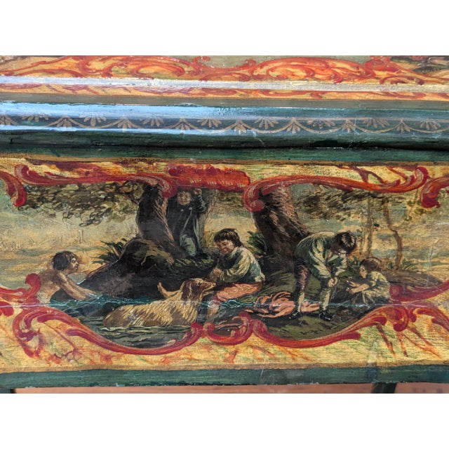 Wood Antique Venetian Style Lacquered Wood Vanity Table and Desk With Folding Storage Wings and Mirror For Sale - Image 7 of 18