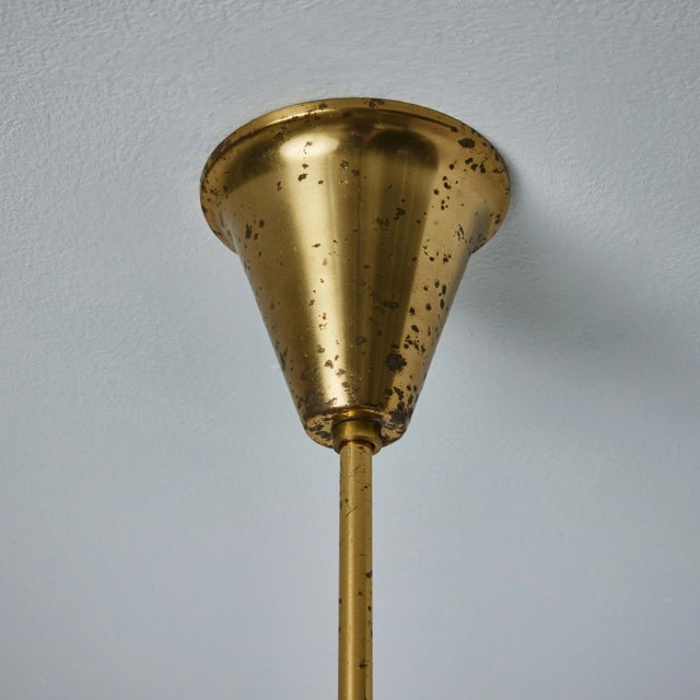 Metal Large 1950s Bent Karlby 5-Arm Glass and Brass Chandelier for Lyfa For Sale - Image 7 of 13