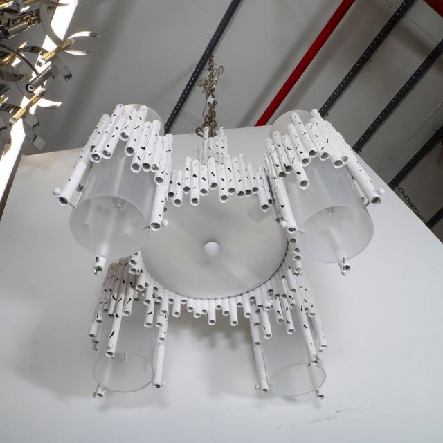 Brutalist Brutalist torch cut chandelier attributed to Fantoni For Sale - Image 3 of 7