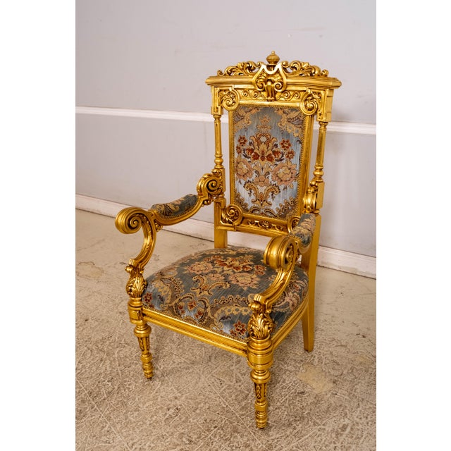 Set of 14 French Louis XIV Style Gold Gilt Carved Throne Dining Chairs For Sale - Image 13 of 18
