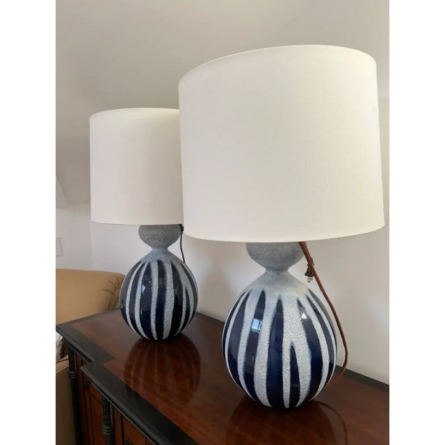 Contemporary Contemporary Aerin Gannet Table Lamps in Drizzled Cobalt - a Pair For Sale - Image 3 of 4