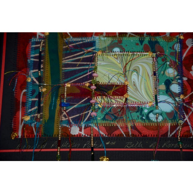 Folk Art Billi R.S.Rothove Beaded Pattern Patch Mixed Media Framed Art For Sale - Image 3 of 10