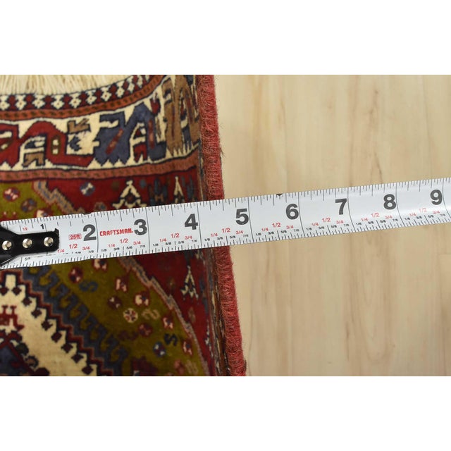 Yalameh Rug 3'5'' X 4'8'' Green Wool Vintage Tribal Hand-Knotted Oriental Carpet For Sale - Image 10 of 12