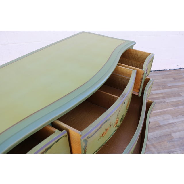 Green French Provincial Hand-Painted Green Five-Drawer Dresser, Circa 1950s For Sale - Image 8 of 18