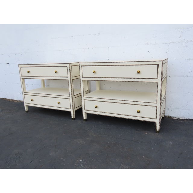 Bernhardt Hollywood Regency Bonded Leather Large Nightstands Chests a Pair 6660 For Sale - Image 16 of 18