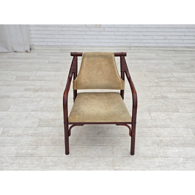 Scandinavian Armchairs with Furniture Velour and Bamboo, 1980s, Set of 2 For Sale - Image 9 of 18