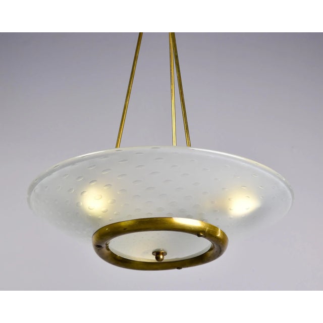 New Three Light Vecchio Chandelier in Brass With Murano Bubble Glass Shade For Sale - Image 4 of 10
