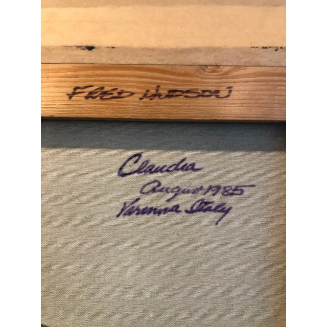 Textile Vintage 1985 O/C Portrait of Woman For Sale - Image 7 of 9