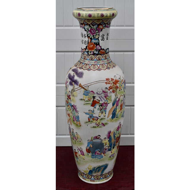 Vtg. Large Size Chinese Floor Vase W/Painted Children Playing "100 Children" For Sale - Image 17 of 17
