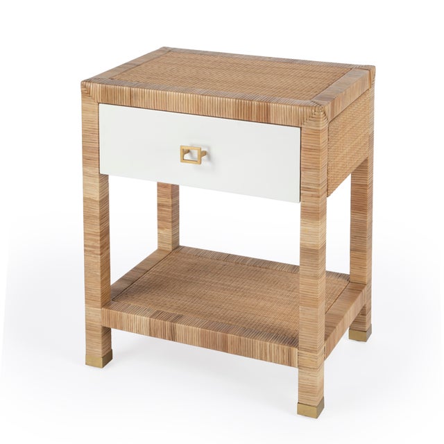 Coastal Corfu 24 in. W Rectangular Rattan 1 Drawer Nightstand with Lower Open Shelf For Sale - Image 3 of 11