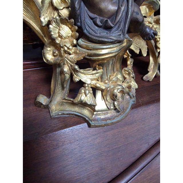 Metal Antique French Chenets With Cherubs For Sale - Image 7 of 10