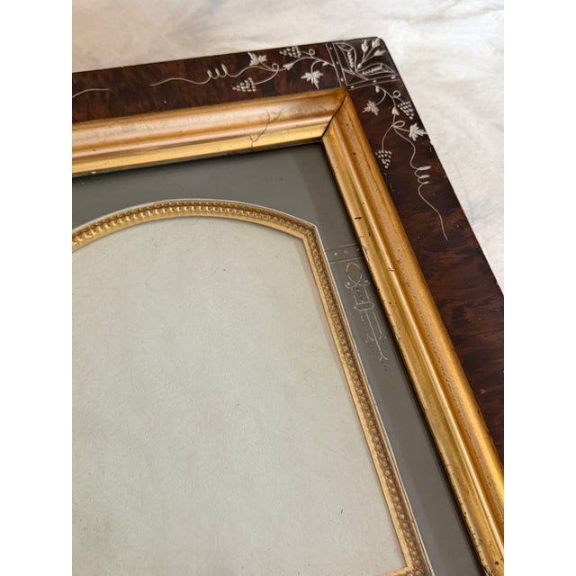 Brown Antique Picture Frames With Original Patent Label, Gold Ornamented Bevel - Pair For Sale - Image 8 of 12