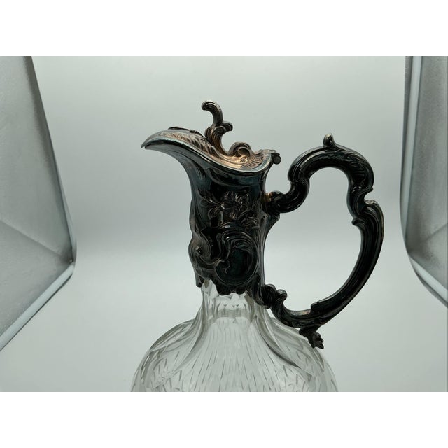 Mid 19th Century Topázio Portugal Ornate Rococo Sterling Silver & Cut Crystal Ewer Decanter For Sale - Image 4 of 6