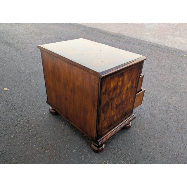 Mid 20th Century Theodore Alexander Style Inlaid Solid Wood 3-Drawer Bachelor’s Chest or Nightstand For Sale - Image 11 of 11