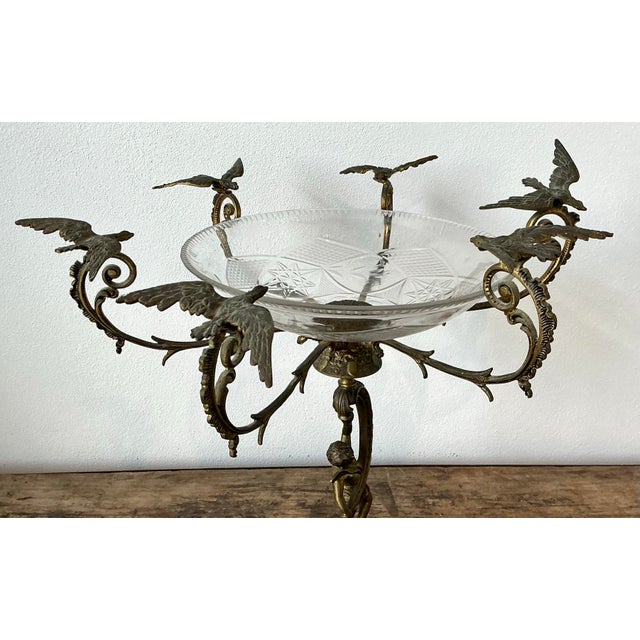 Vintage Victorian Cut Glass and Brass Epergne For Sale - Image 11 of 12