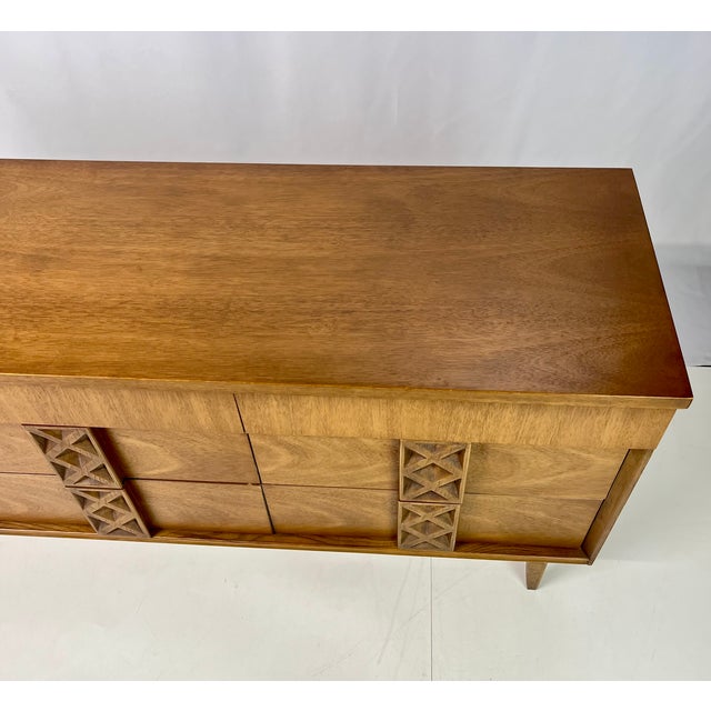 Mid 20th Century Mid-Century Modern Bassett "Zenith" Walnut Triple Dresser For Sale - Image 5 of 14