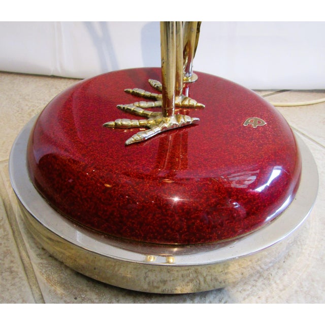 Rare Antonio Pavia Brass and Red Lacquered Wood Stork Floor Lamp Circa 1980s For Sale - Image 11 of 17