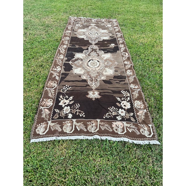Antique Rose Pattern Flatweave Kilim Rug Runner For Sale - Image 10 of 11