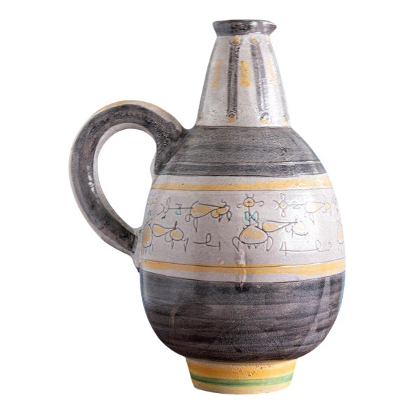 Large Mid-Century Vallauris Sgraffito Pottery Jug For Sale