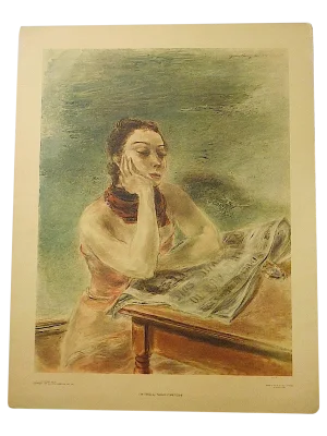 Vintage Signed/Dated Kuniyoshi Seated Woman Lithograph
