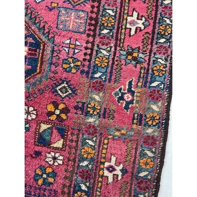 Antique Heriz Runner in Pink, Peacock Teal, Cantaloup, & Dirty Olive Rug 3.3 x 14 For Sale - Image 10 of 14