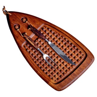 Japanese Teardrop Carving Board with Stainless Steel Cutlery, 1960sood For Sale